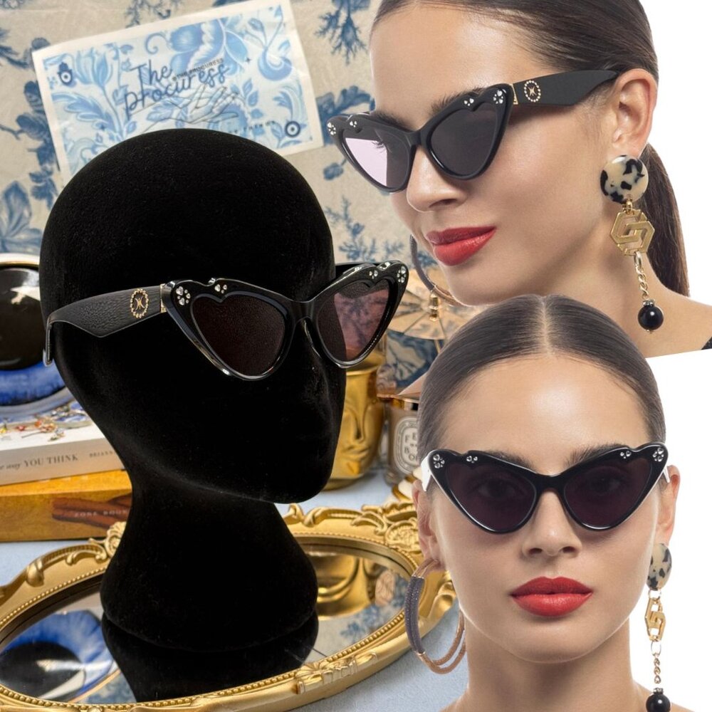 🆕 CAMILLA 🧿 NWOT Flutterby Sunglasses, Black Acetate & Dark Pink Lens